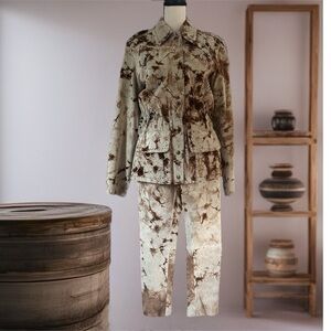 Beige Leather Pig Suede Jacket and Pants new with Tags